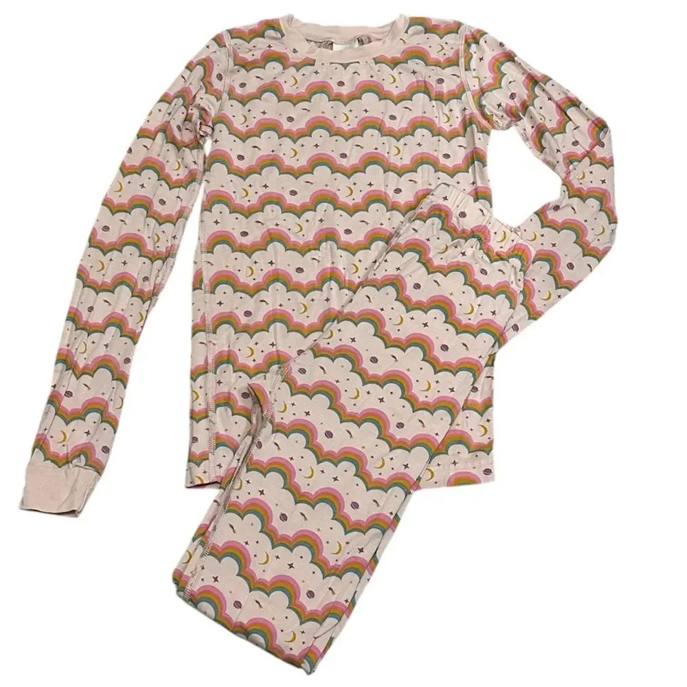 Hanna Andersson HannaSoft Pink Rainbow Long Sleeve Pajama Set Size 150  US 12